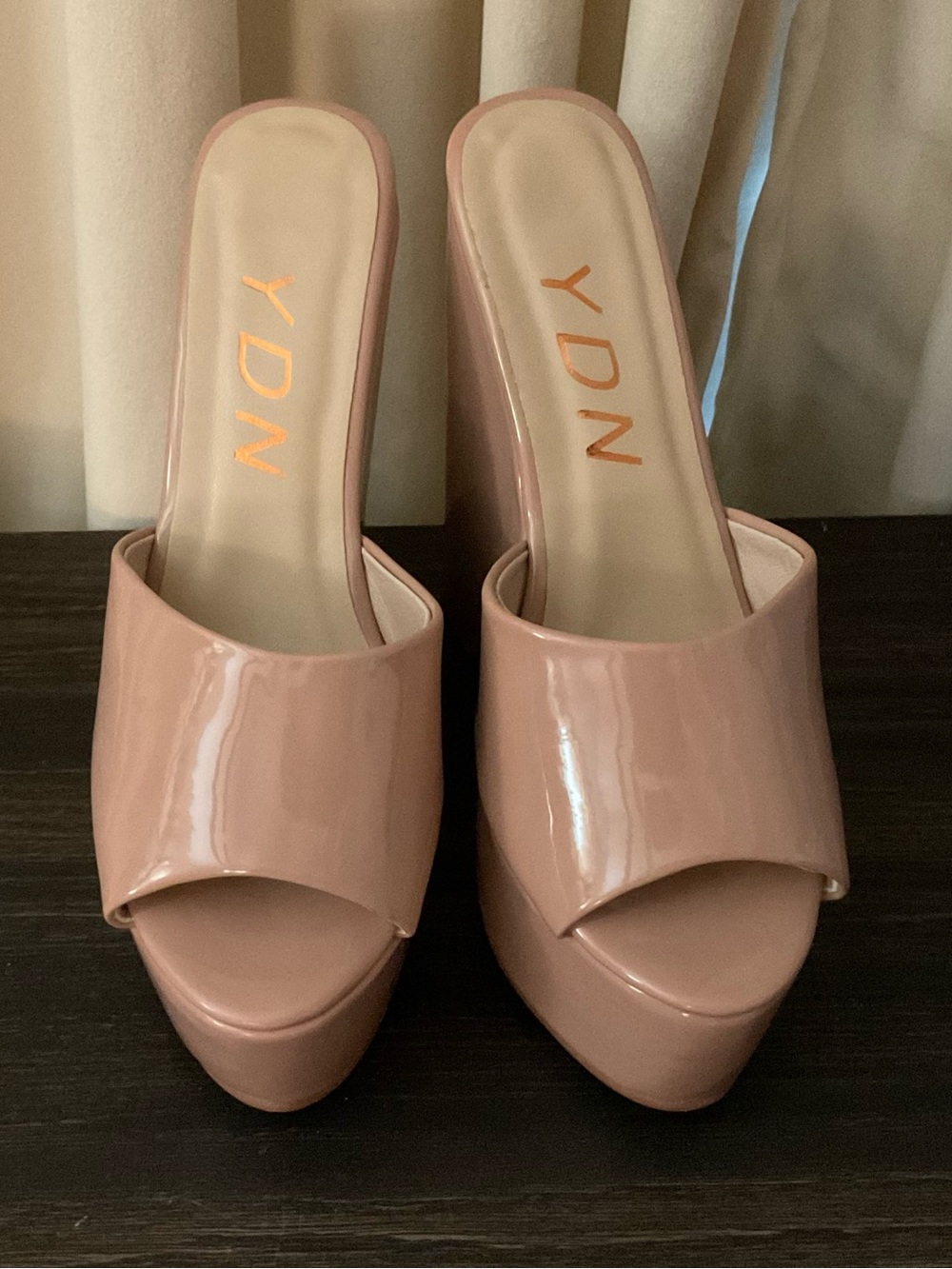 YDN Nude Pink Patent Slide Platform Mules